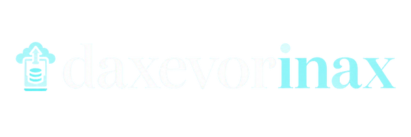 The logo for daxevorinax, featuring a teal server rack icon on the left and the brand name in white and light teal text on a dark teal background.