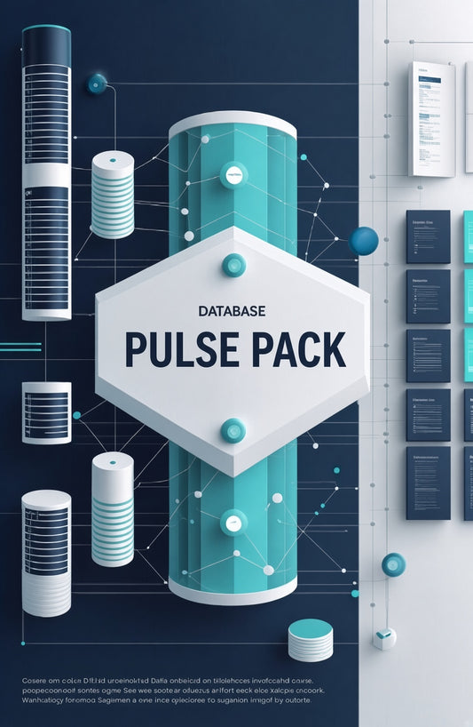 A digital infographic or poster design featuring a central white hexagon labeled 'DATABASE ELEVATE SERIES' with teal and white cylindrical database icons, connected by thin network lines on a dark blue and light gray background.